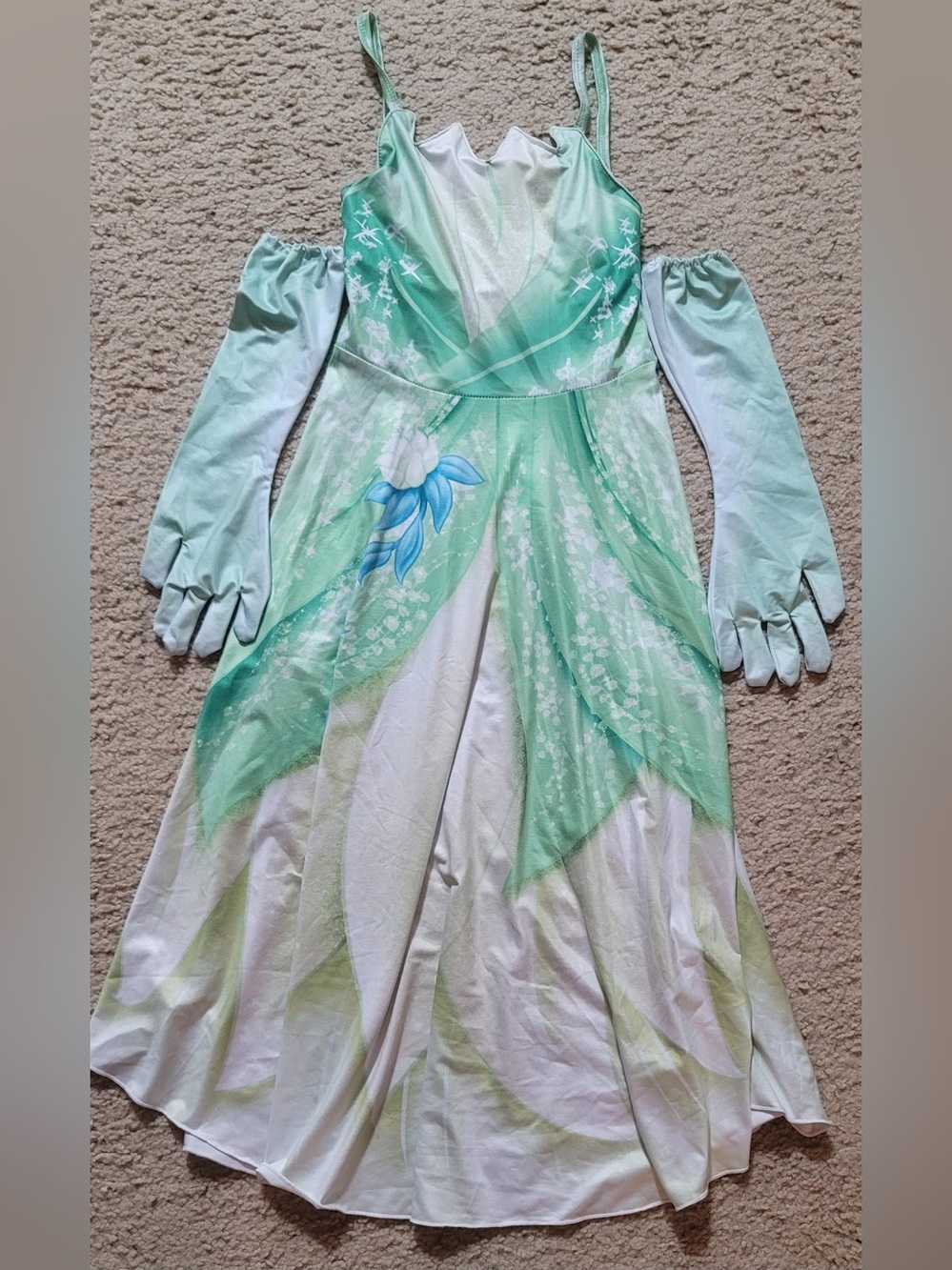 Princess Tiana Green Fairy Costume Dress with Arm Sleeves